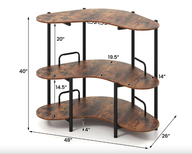 Барний стіл фуршетний Costway Wise з полицями кутовий Киев - изображение 12