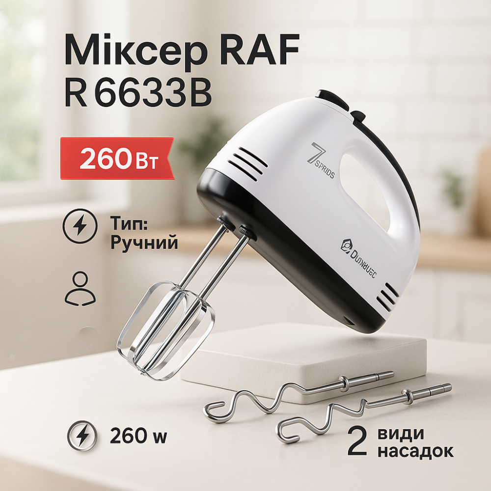 Міксер ручний для готування RAF R6633B 260Вт, Міксер для їжі хлібного тіста AK-15 Львів - фото 13