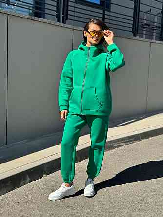 Теплый спортивный костюм женский на змейке Зелёный 50/52 Харьков
