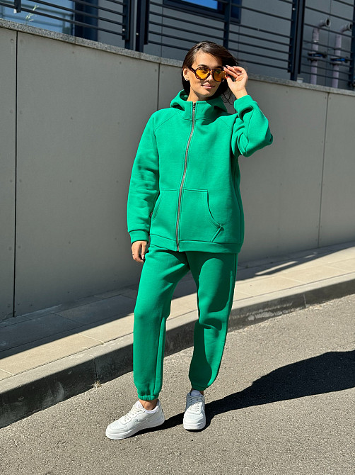 Теплый спортивный костюм женский на змейке Зелёный 50/52 Харьков - изображение 4