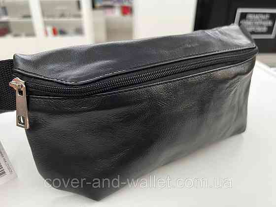 Недорогая сумка бананка из натуральной кожи в черном цвете PS Leather Киев