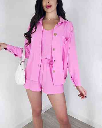 Жіночий легкий костюм-трійка: сорочка, майка та шорти креп жатка Барбі, 42/44 Одеса