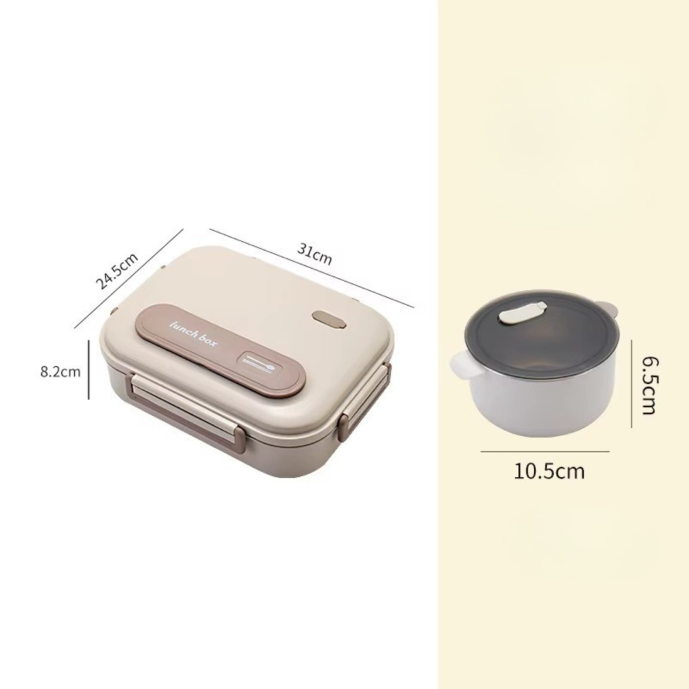 Ланч-бокс для горячей и холодной еды с контейнером из нержавеющей стали,столовыми приборами и ёмкостью для супа, бежевый Каменец-Подольский - изображение 7