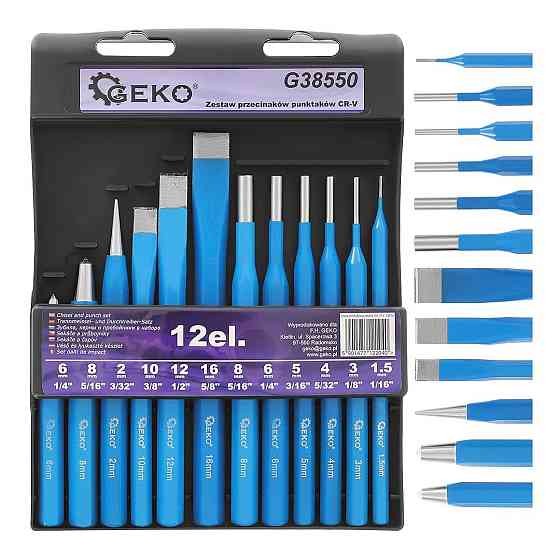 Набір зубил по металу, пробійників та керн "GeKo" к-т 12 шт [CrV] Стрий
