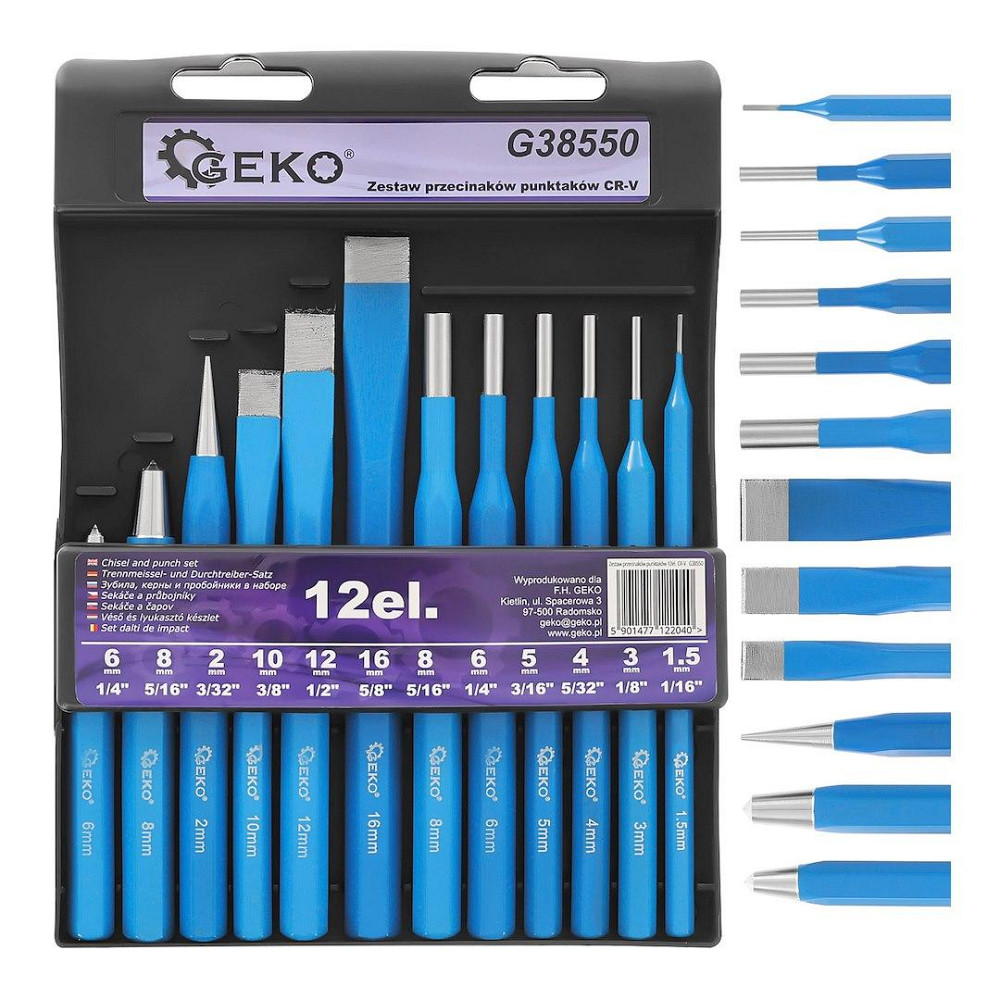 Набір зубил по металу, пробійників та керн "GeKo" к-т 12 шт [CrV] Стрый - изображение 1