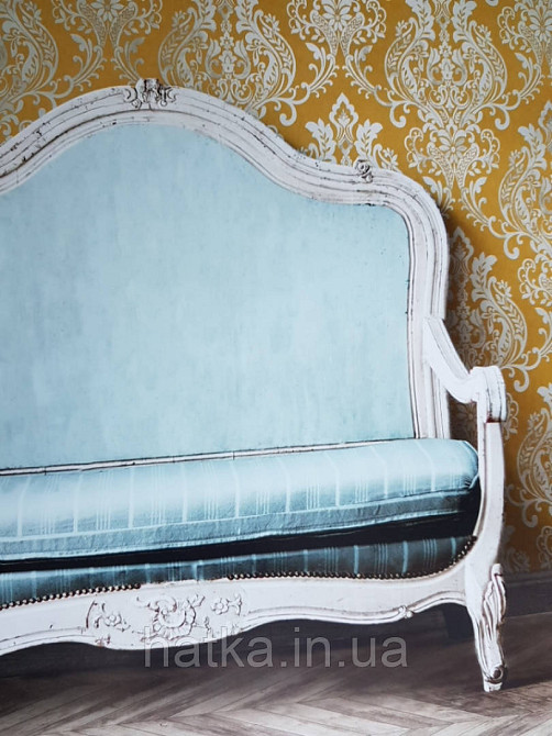 Шпалери вінілові на флізелін AS creation New-life вензелі великі сріблясті на жовтому під штукатурку Київ - фото 1