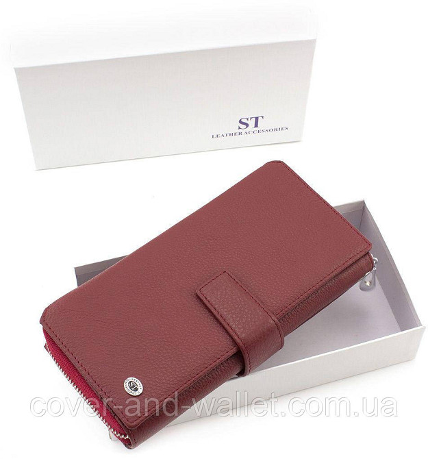 Великий шкіряний жіночий гаманець червоного кольору ST 228 Київ - фото 6