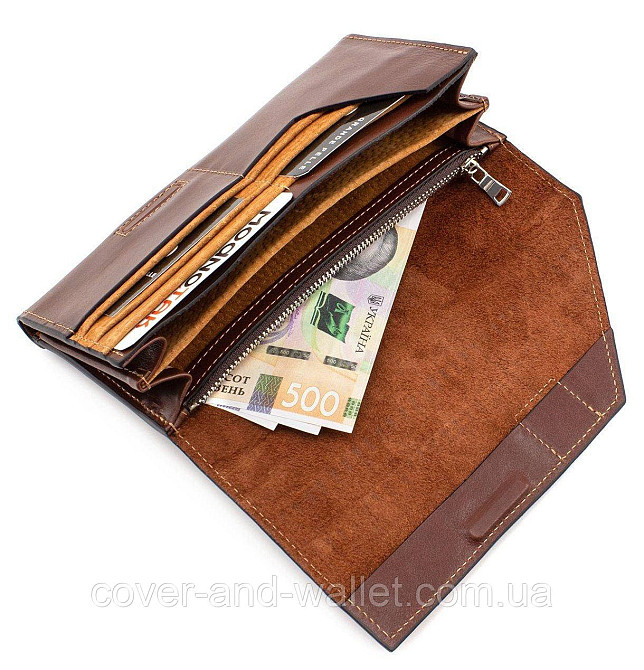 Коричневий гаманець великого розміру з гладкої шкіри на магнітній застібці Grande Pelle Festa 513623 Київ - фото 8