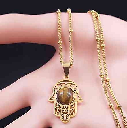 Подвеска Хамса тигровый глаз, кулон рука Фатимы на цепочке, нержавеющая сталь Киев