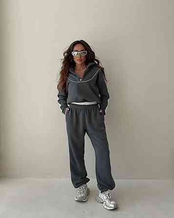 Жіночий теплий прогулянковий костюм-двійка з кантом тринитка на флісі Графіт, 46/48 Одеса