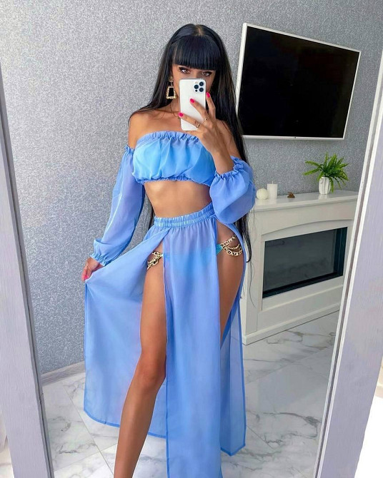 Женский яркий пляжный костюм двойка: топ и штаны шифон Одесса - изображение 1