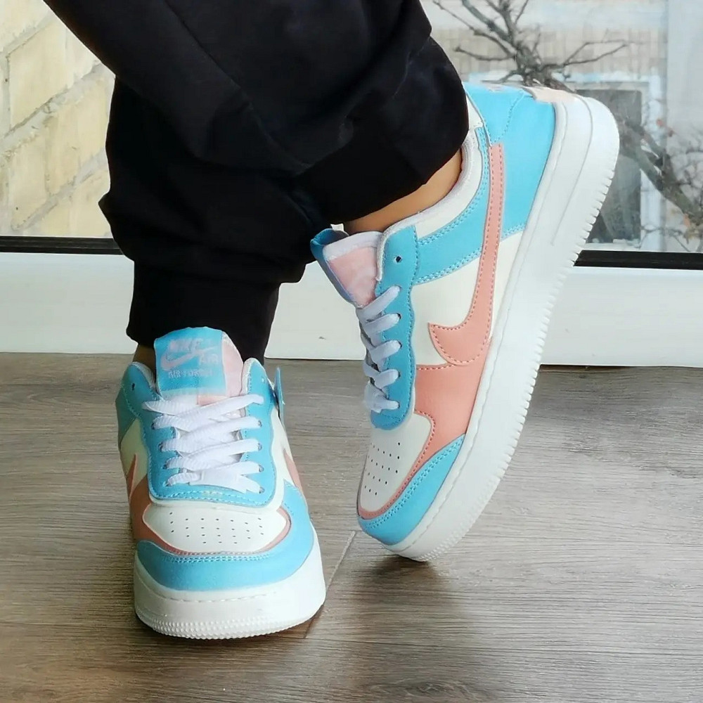 Кроссовки Nike Force Белые Женские Кожаные Форсы Голубые Найк Shadow (размеры: 36,37,38,39,40,41) - 9 Днепр - изображение 5