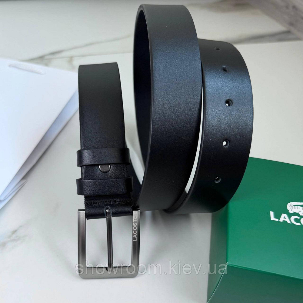 Чоловічий шкіряний брендовий ремінь Lacoste (981) чорний Київ - фото 9