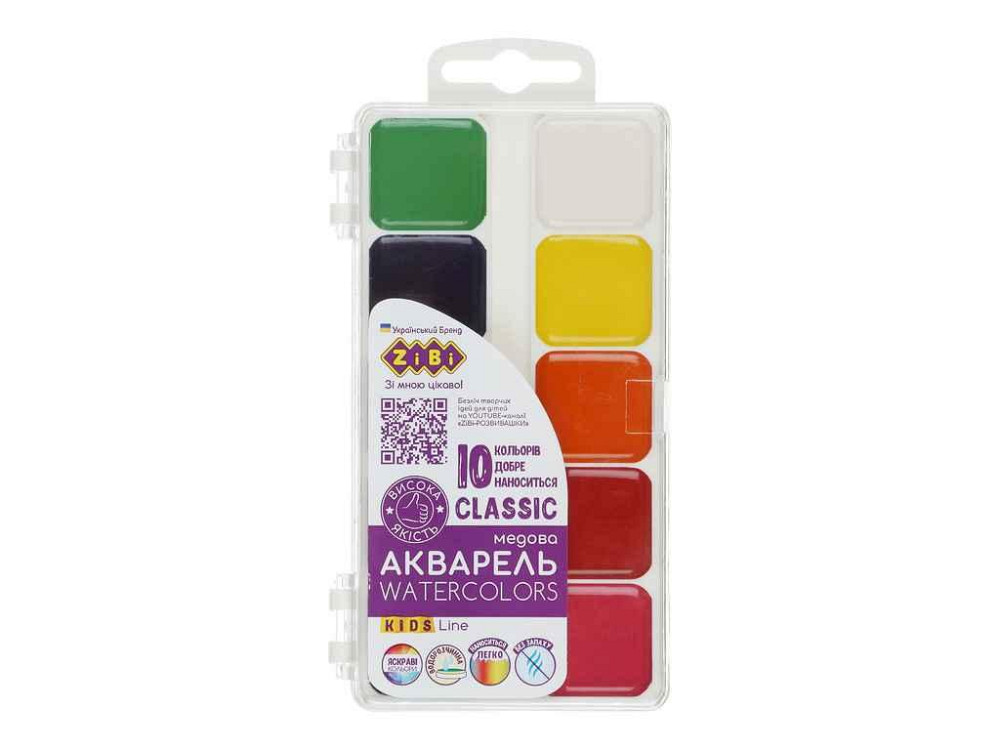 Акварельні фарби 10кол. CLASSIC, без/п, пласт./кор., KIDS Line ТМ ZiBi Київ - фото 1
