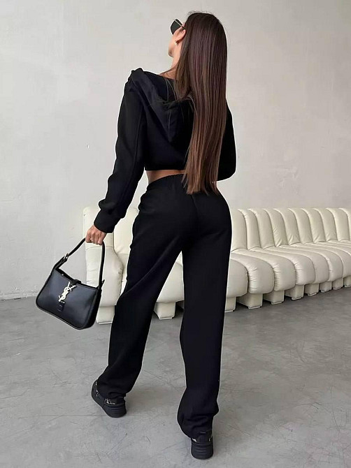 Жіночий утеплений прогулянковий костюм-двійка з тринитки на флісі Чорний, 44/46 Одеса - фото 5