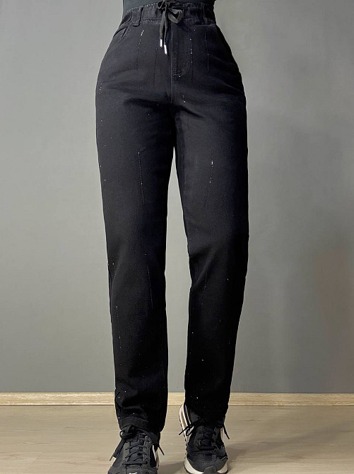 Джинси жіночі Ladyn 836 MOM на резинці розсип камінців великі розміри чорні, чорний, З6, 36, 105 см, 125 см Київ - фото 1