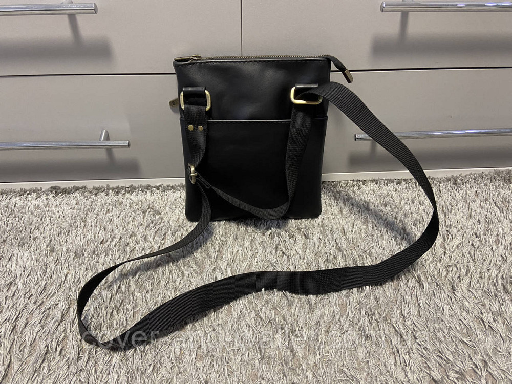 Стильная тонкая мужская сумка на плечо из итальянской кожи черного цвета PS Leather Киев - изображение 5
