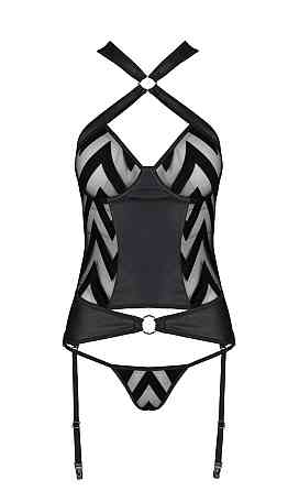 Корсет с геометрическим орнаментом и стринги HIMA CORSET black S/M - Passion Sex Aura Киев