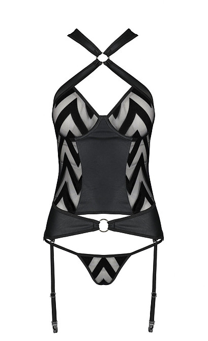 Корсет с геометрическим орнаментом и стринги HIMA CORSET black S/M - Passion Sex Aura Киев - изображение 3