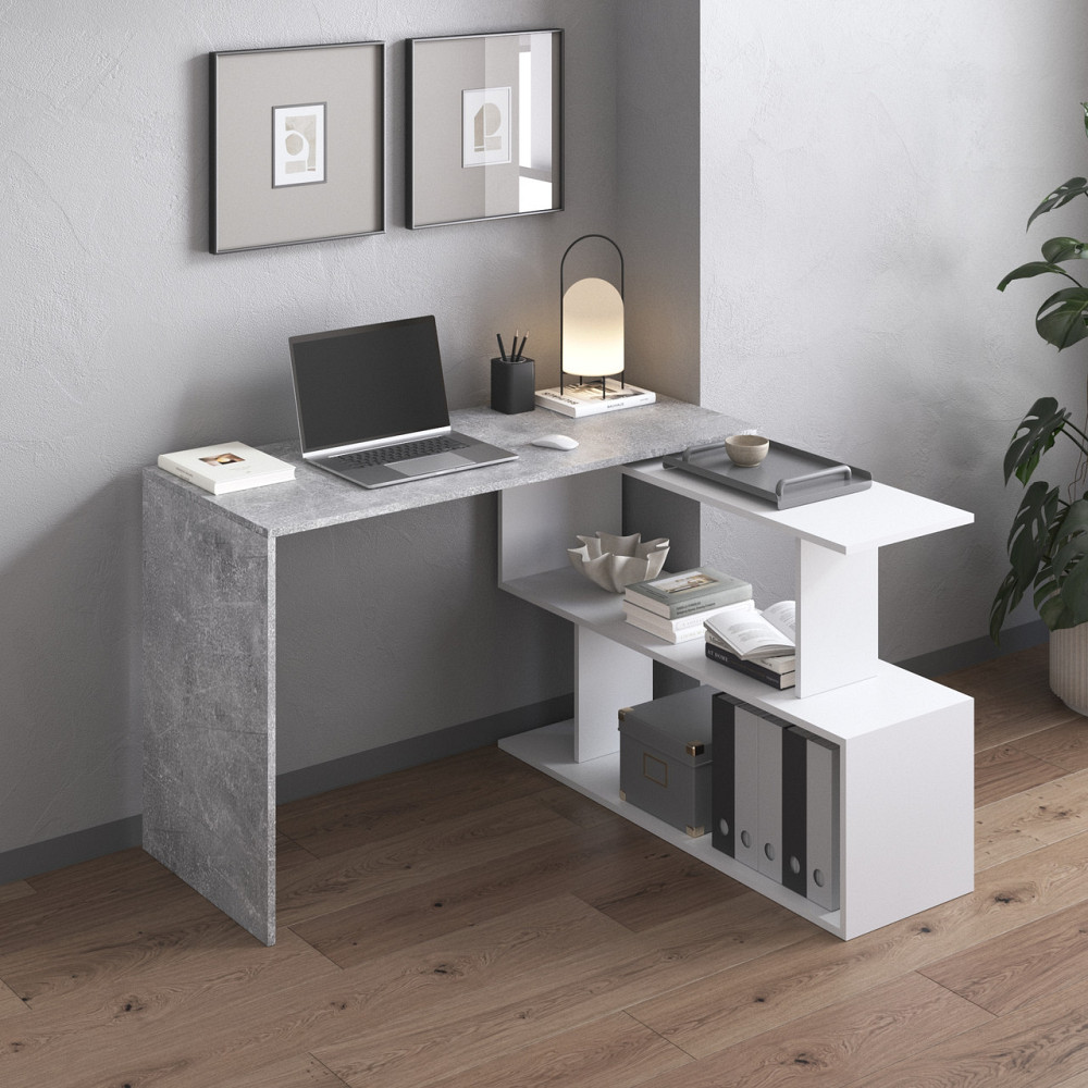 Cтол компьютерный VAYS поворотный письменный cтол трансформер M-41 Бетон-Белый Львов - изображение 1