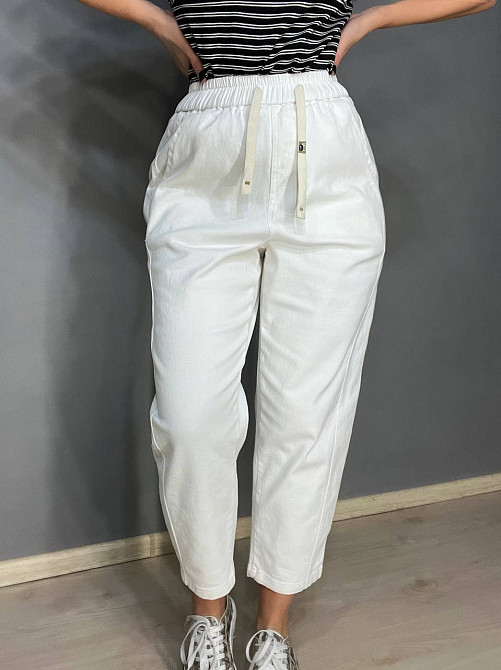 Джинси жіночі A-N 9962 MOM кюлоти укорочені резинка на таліі шнурок білі, білий, M, M, 76 см, 100 см Київ - фото 9