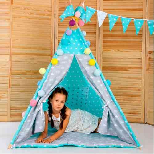 Вігвам Хатка комплект Королівський м'ята зі стьобаним килимком — Великий 150*150 см Київ