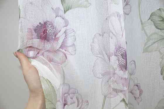 Тюль батист, колекція "Flora" колір білий з бузковим та салатовим 1367т Київ