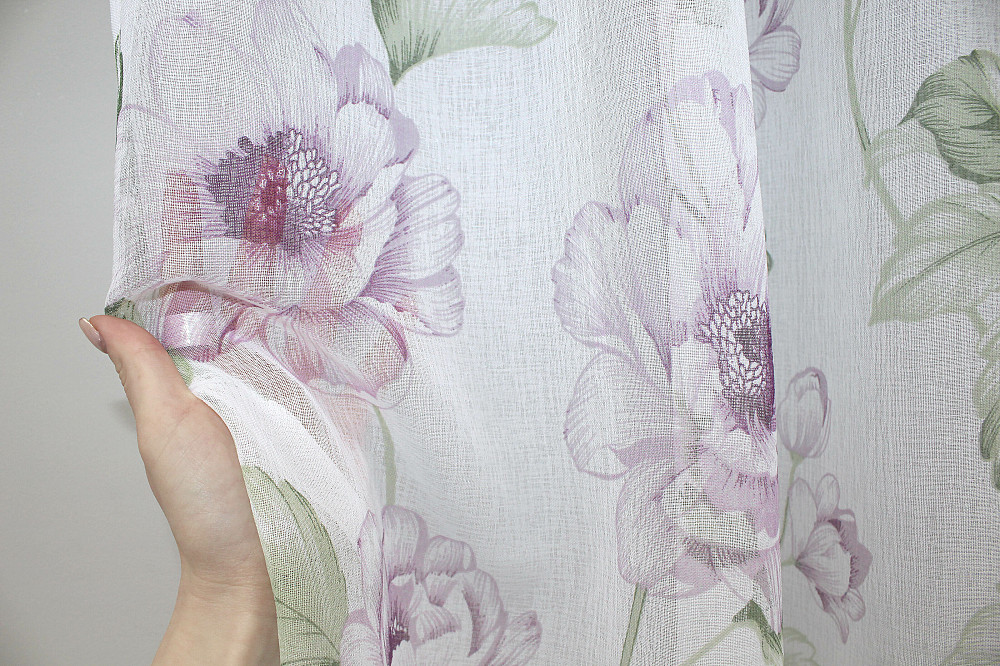 Тюль батист, колекція "Flora" колір білий з бузковим та салатовим 1367т Київ - фото 5