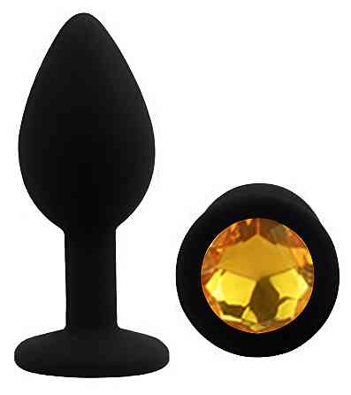 Силіконова анальна пробка EGZO - Silicone Black Round Plug Yellow, size S Sex Aura Київ
