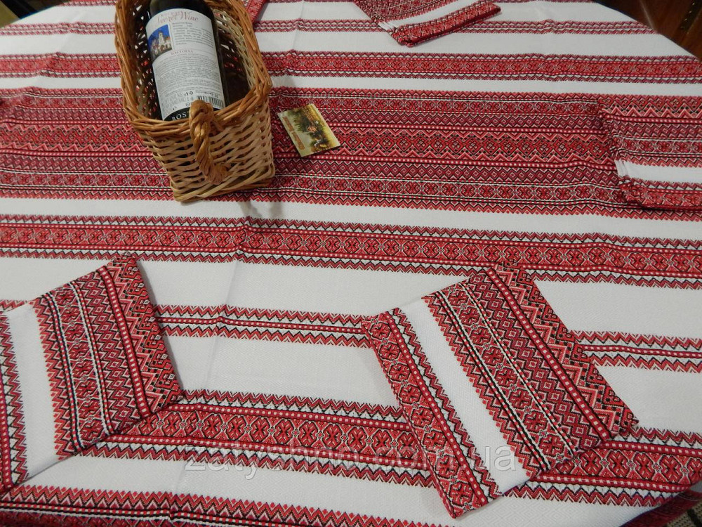 Червона скатертина вишита з серветками 190*140 Київ - фото 3