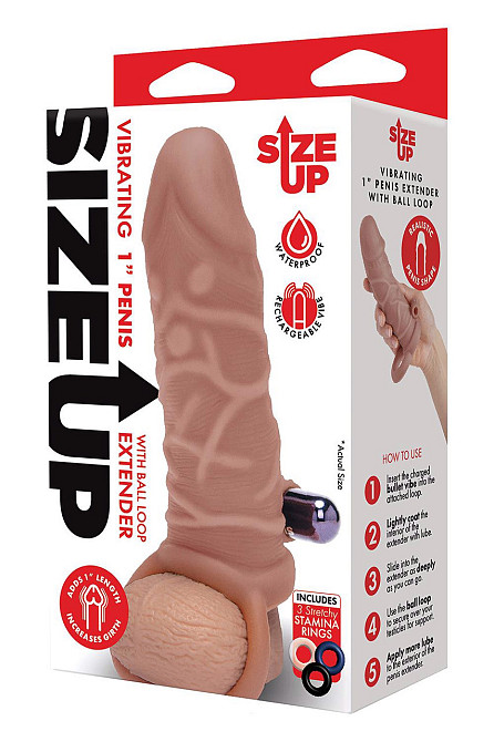 Насадка на пеніс з віброкулею та 3 кільцями Size-Up реалістична, 15 см Sex Aura Київ - фото 6