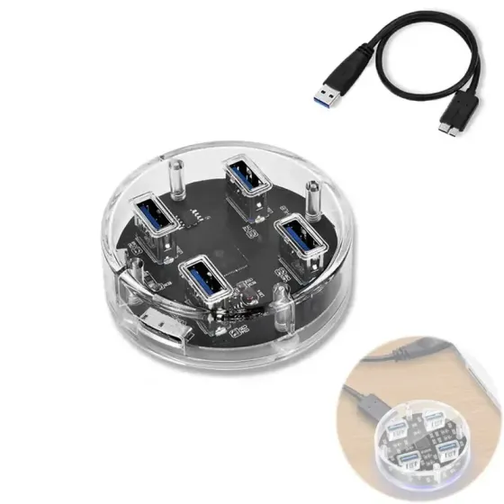 Прозрачный USB хаб на 4 порта, скорость до 5 Гбит/с Киев