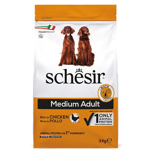 Schesir Dog Medium Adult Chicken ШЕЗІР ДОРОСЛИЙ СЕРЕДНІХ КУРКА сухий монопротеїновий корм для собак середніх порід Київ - фото 1