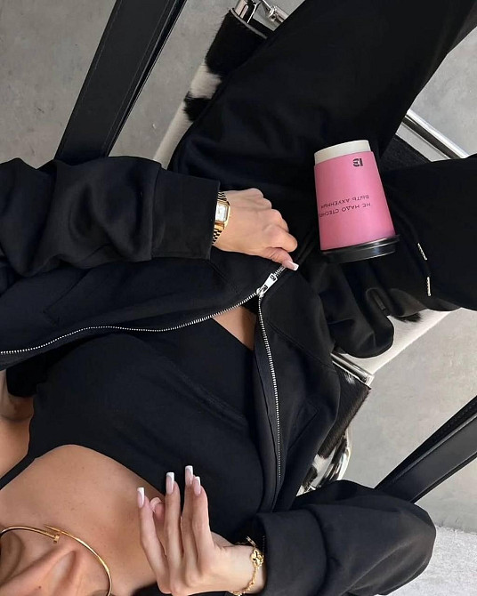 Жіночий прогулянковий костюм-трійка: кофта топ і штани двонитка Чорний, 42/44 Одеса - фото 2