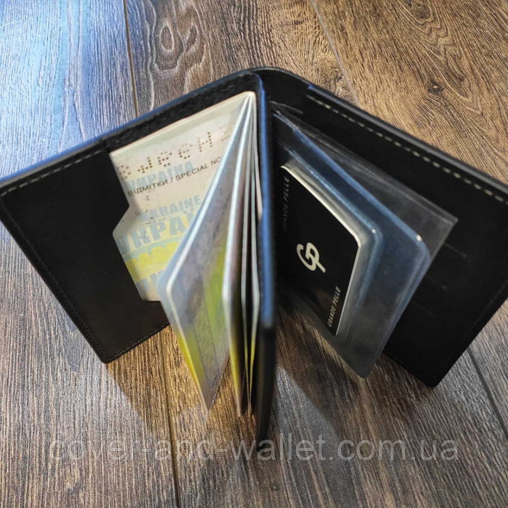 Черная кожаная обложка на права и паспорт ручной роботы Grande Pelle Киев - изображение 1