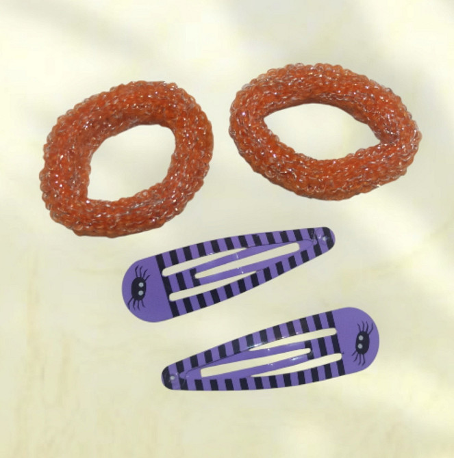 Набор 2 заколки фиолетовый 2 резинки для волос на Хэллоуин оранжевый Киев - изображение 1