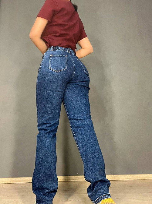 Джинси жіночі Vanver 8023 MOM STRAIGHT jeans comfort рівні стрейчеві талія на резинці шнурок сині, синій, З4, 34, 91 см, 112 см Київ - фото 8