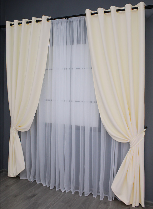Комплект штор на люверсах VR-Textil Bagema Rvs № 1293ш Кремовый 150х250 см 2 шт (37-0023) Киев - изображение 3