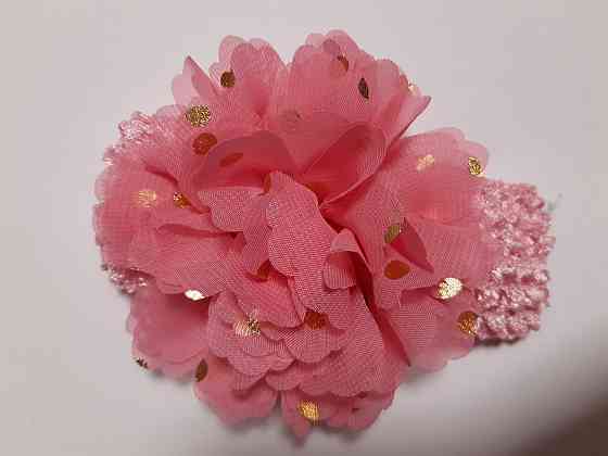 Детская розовая повязка на голову - окружность головы около 40-52см, диаметр цветка 9см Киев