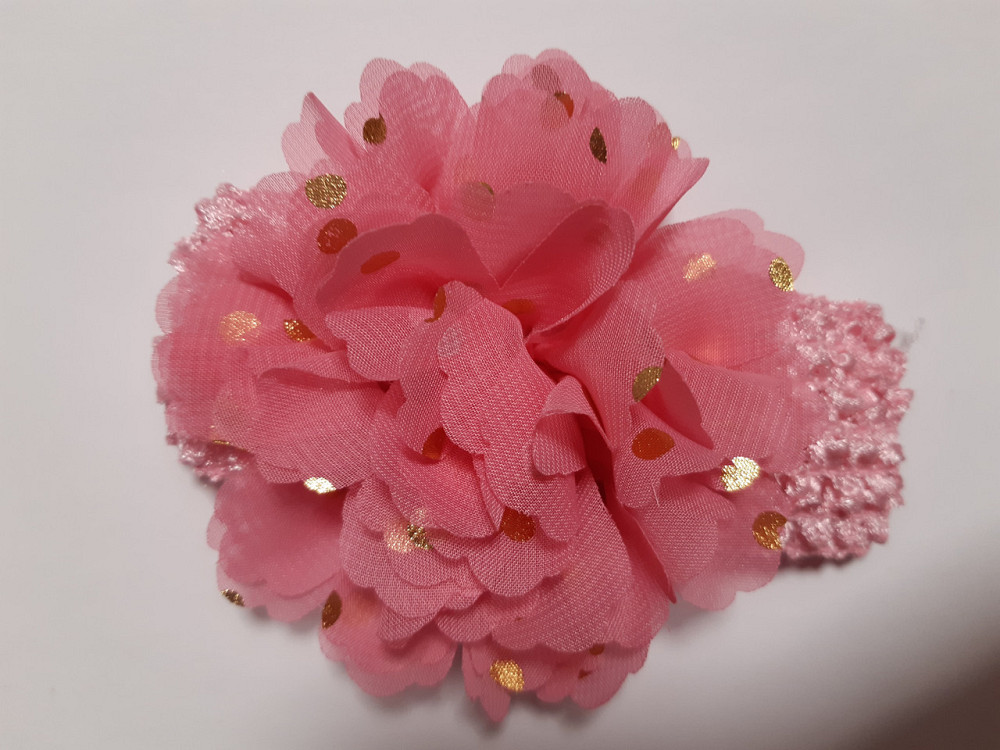 Детская розовая повязка на голову - окружность головы около 40-52см, диаметр цветка 9см Киев - изображение 1