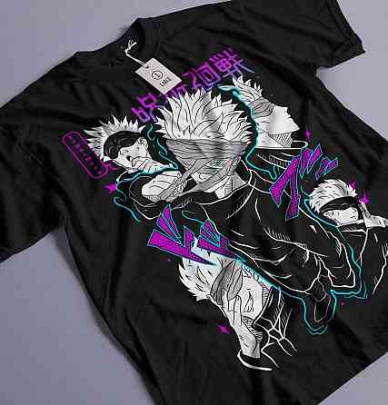 Футболка для хлопчика з аніме принтом Магічна битва оверсайз (зріст від 165 до 180) Чорний AnimeJ0838m Дніпро