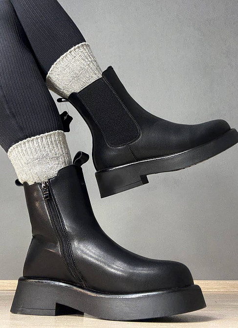 Черевики жіночі Hengji 958 челсі утеплені на хутрі шкіряні чорні, 36, 23 см Київ - фото 11