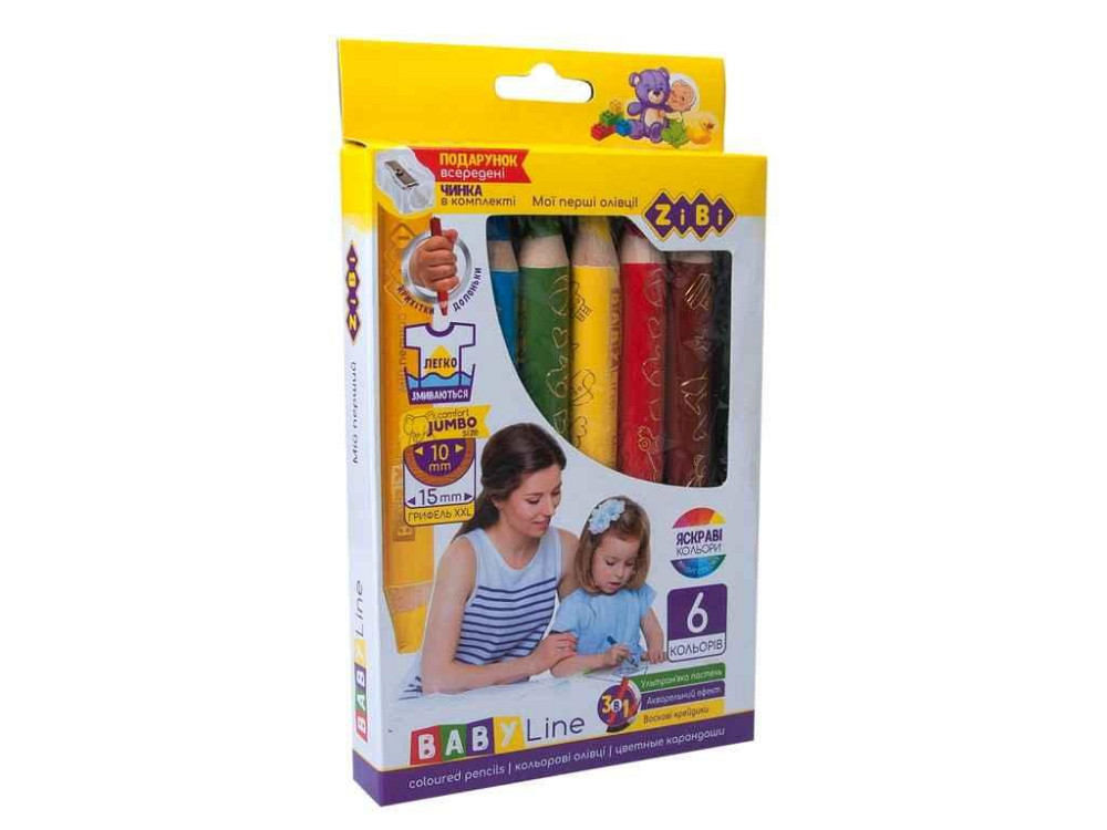 Олівці кольорові 3 в 1 mini SUPER JUMBO 6 кол., BABY Line ZB.2453 ТМ ZIBI   Solmir Київ - фото 1