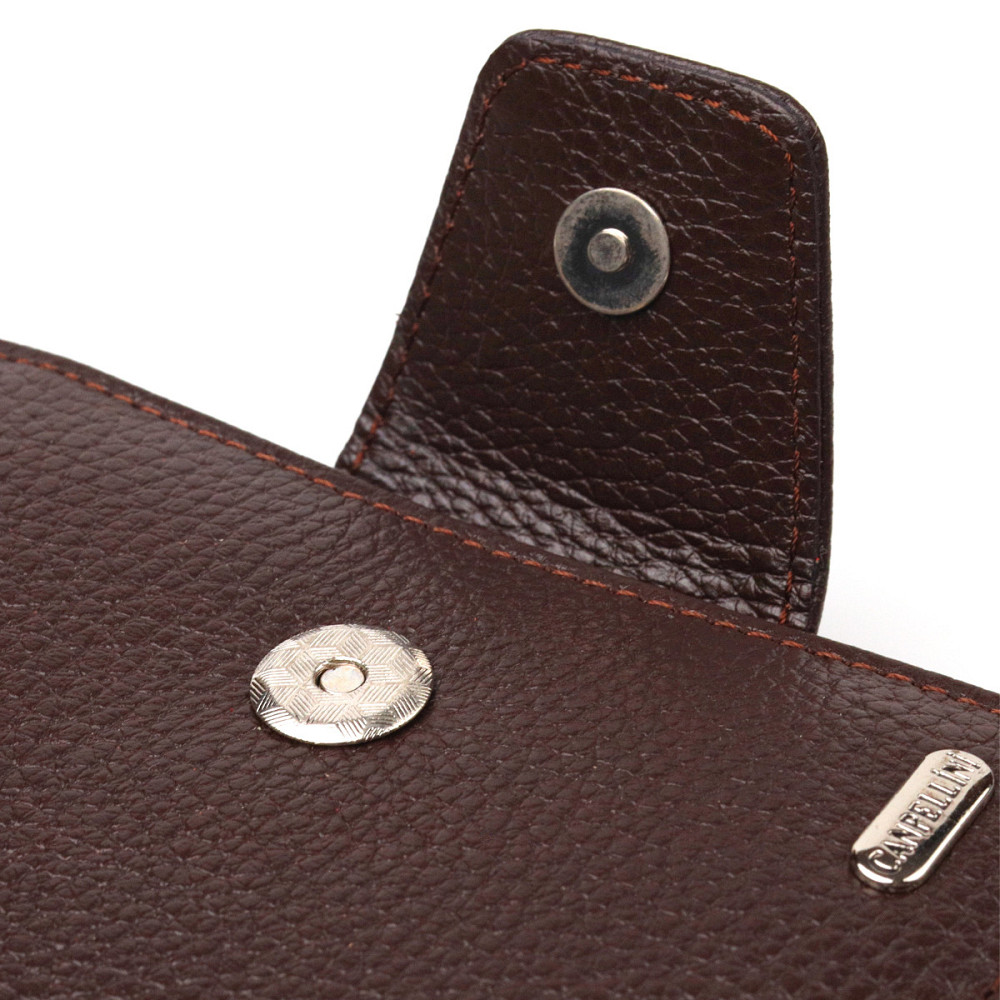 Красиве вертикальне портмоне для жінок з монетницею на блискавці з натуральної шкіри Коричневе (CANPELLINI) Київ - фото 9