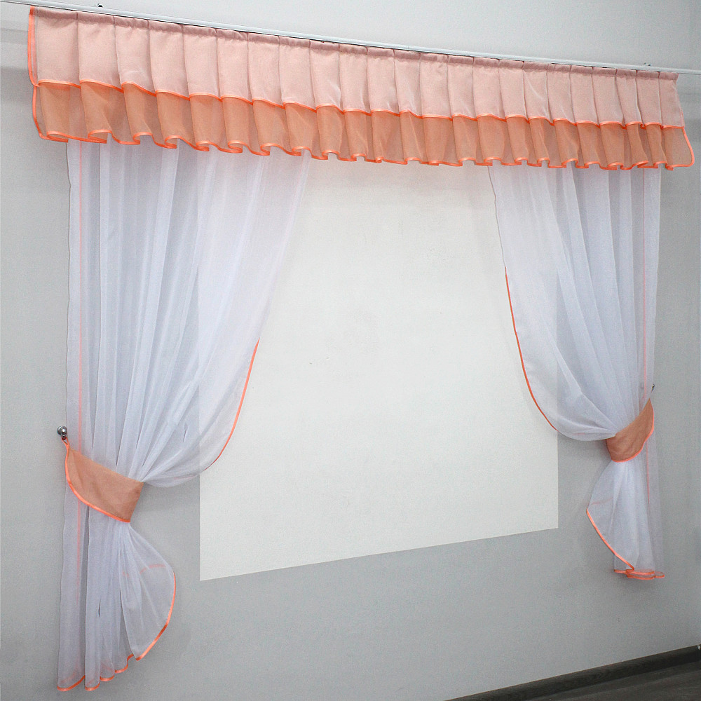 Кухонный комплект VR-Textil № 00к шторки с ламбрекеном белый с персиковым 200х170 см (59-778) Киев - изображение 1