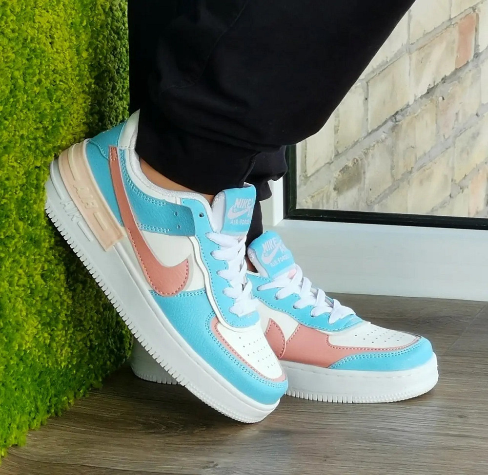 Кроссовки Nike Force Белые Женские Кожаные Форсы Голубые Найк Shadow (размеры: 36,37,38,39,40,41) - 9 Днепр - изображение 9