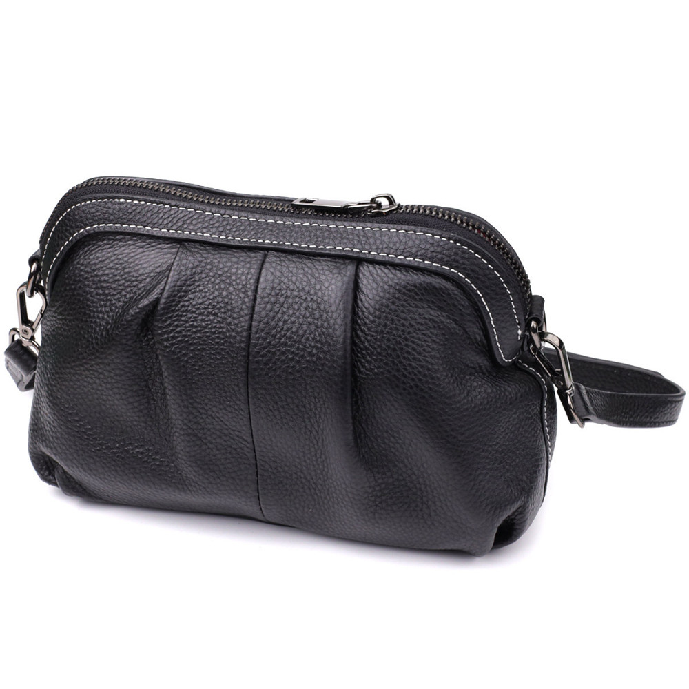 Женская сумка из мягкой натуральной кожи с акцентом на драпировку Vintage 22896 Черный Киев - изображение 2