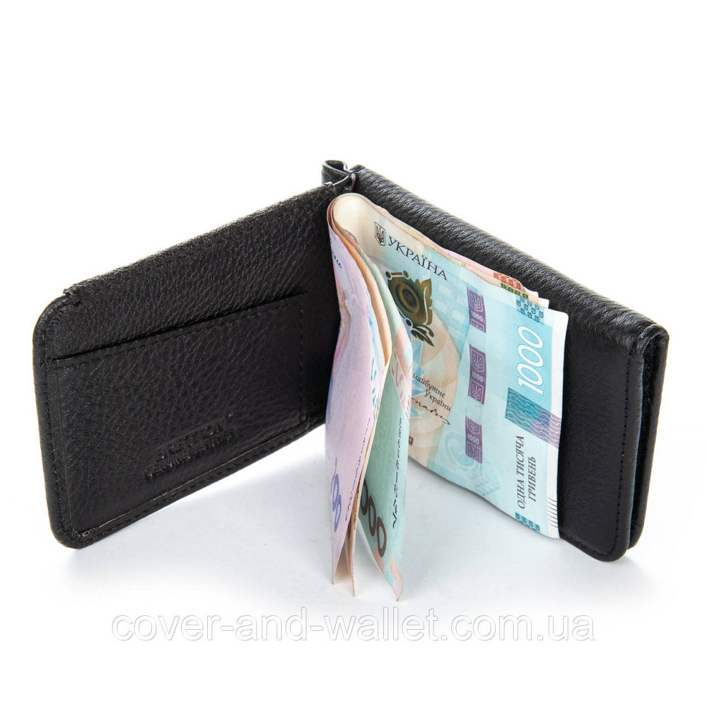 Кожаный зажим для денег и карточек с монетницей черного цвета Bretton Киев - изображение 5