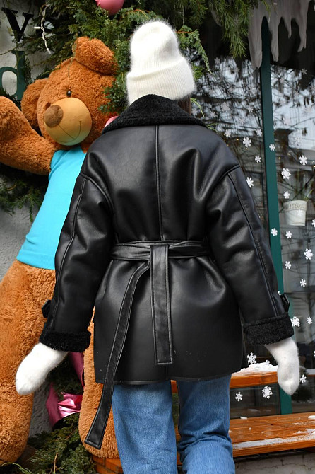 Женская стильная двубортная дубленка под пояс Черный 2, 42/44 Одесса - изображение 8