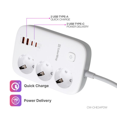 Мережевий фільтр живлення ColorWay CW-CHE34PDW 3 розетки/4USB (CW-CHE34PDW) Вінниця - фото 2